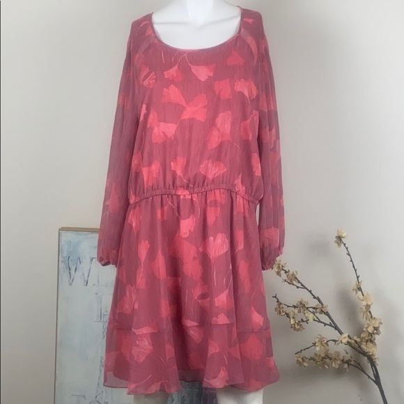 H Halston Pink Floral Lined Dress Plus - Picture 1 of 13